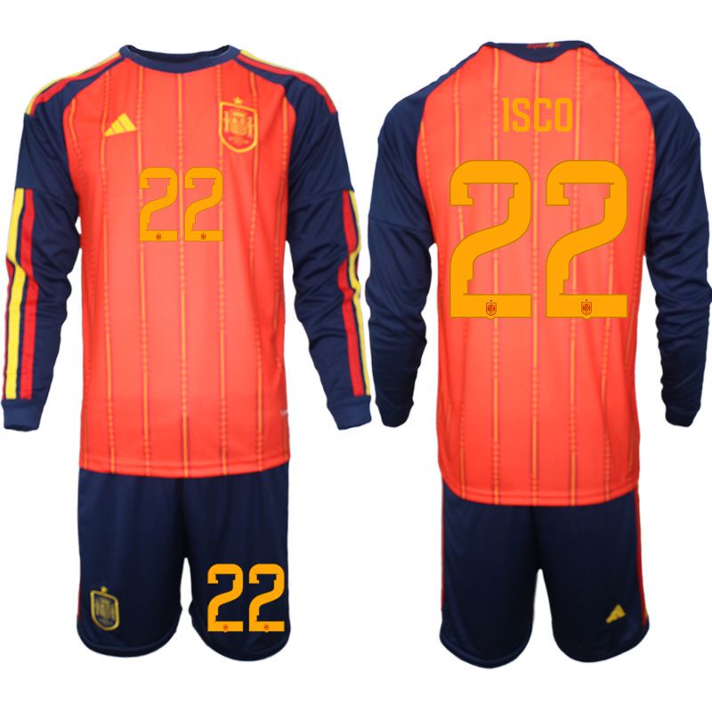 Men 2026 World Cup National Team Spain home red #22 long sleeve Soccer Jersey